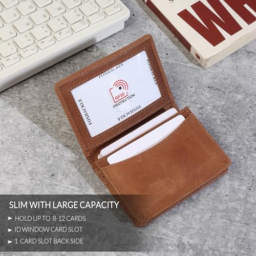 FOXHACKLE Leather Credit Card Holder For Men and Women, Small RFID Blocking Bifold Wallet (With ID Slot, Hunter Tan) - Image 2