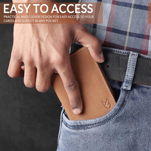 FOXHACKLE Leather Credit Card Holder For Men and Women, Small RFID Blocking Bifold Wallet (With ID Slot, Hunter Tan) - Image 5