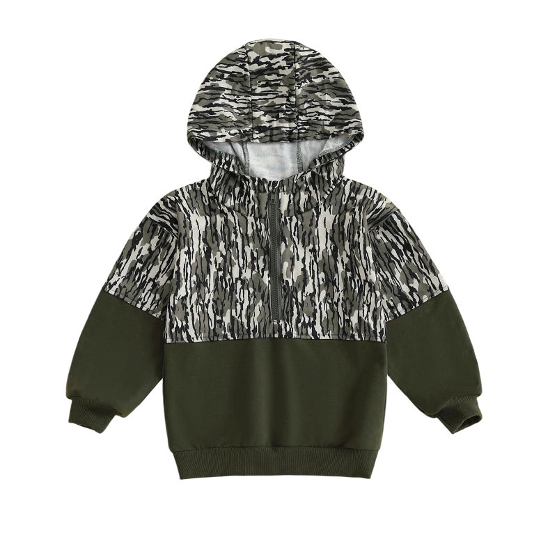 Fernvia Toddler Baby Boy Clothes Camouflage Half Zip-up Long Sleeve Hoodies Sweatshirt Casual Pullover for Kids boys (A Green, 5-6 Years) - Image 1