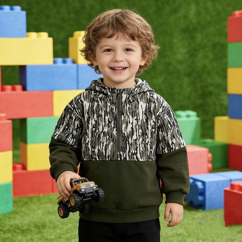 Fernvia Toddler Baby Boy Clothes Camouflage Half Zip-up Long Sleeve Hoodies Sweatshirt Casual Pullover for Kids boys (A Green, 5-6 Years) - Image 2