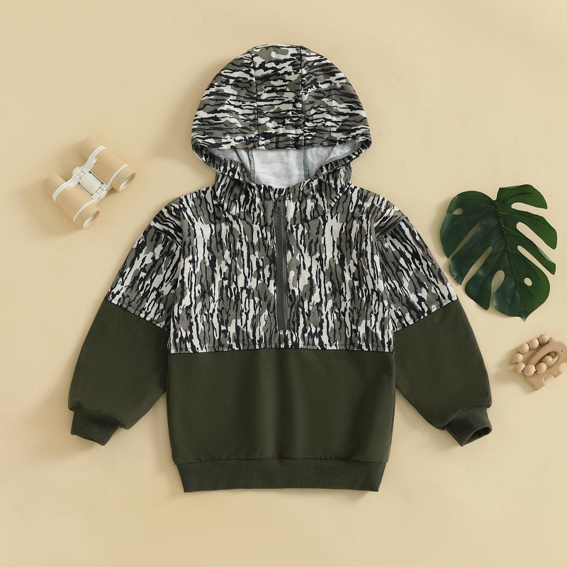 Fernvia Toddler Baby Boy Clothes Camouflage Half Zip-up Long Sleeve Hoodies Sweatshirt Casual Pullover for Kids boys (A Green, 5-6 Years) - Image 3