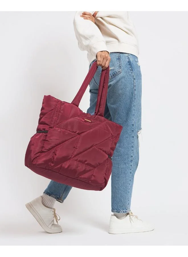 Chumbak Chumbak Quilted Puffer Tote - Maroon | Tote Bags for Women Quilted Tote Handle Large Capacity | Hobo Quilted Padding Tote Bag