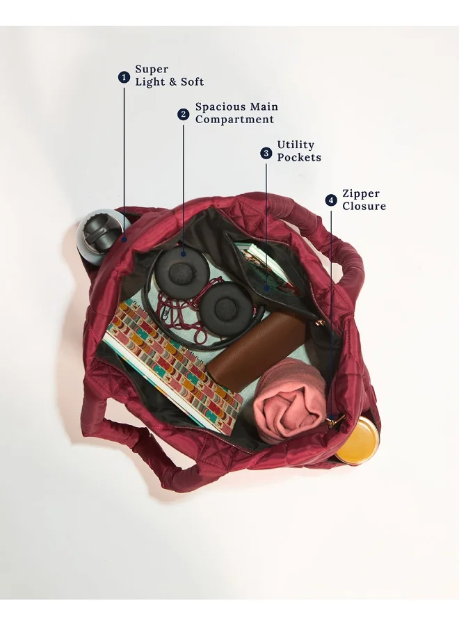 Chumbak Chumbak Quilted Puffer Tote - Maroon | Tote Bags for Women Quilted Tote Handle Large Capacity | Hobo Quilted Padding Tote Bag