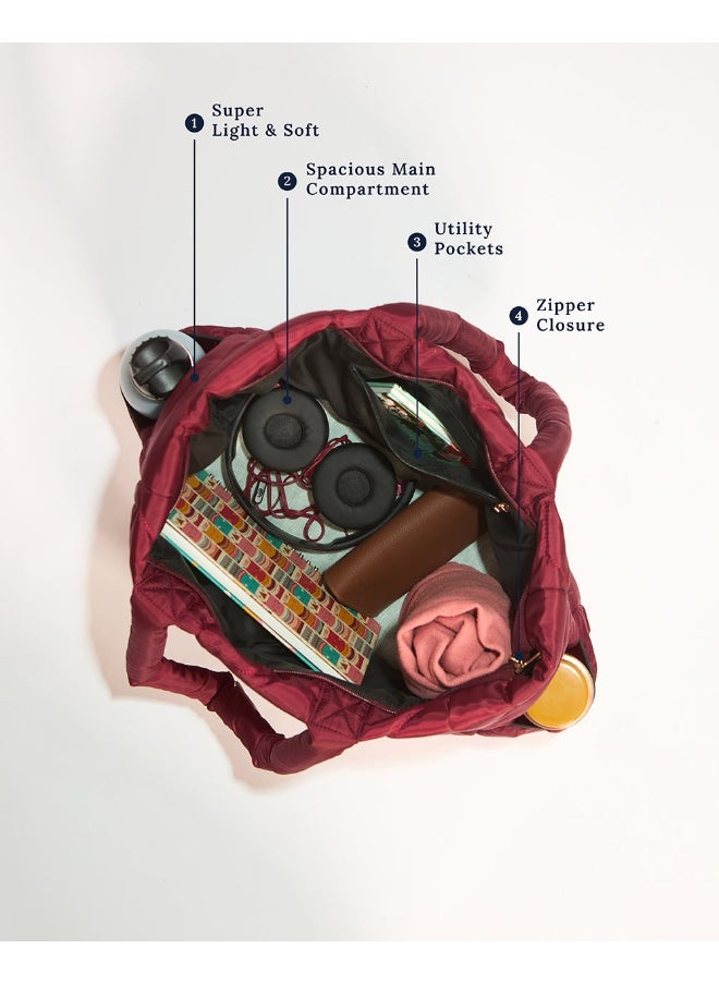 Chumbak Chumbak Quilted Puffer Tote - Maroon | Tote Bags for Women Quilted Tote Handle Large Capacity | Hobo Quilted Padding Tote Bag  - Image 4