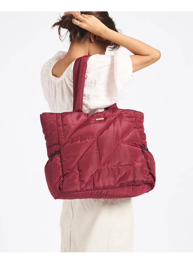 Chumbak Chumbak Quilted Puffer Tote - Maroon | Tote Bags for Women Quilted Tote Handle Large Capacity | Hobo Quilted Padding Tote Bag