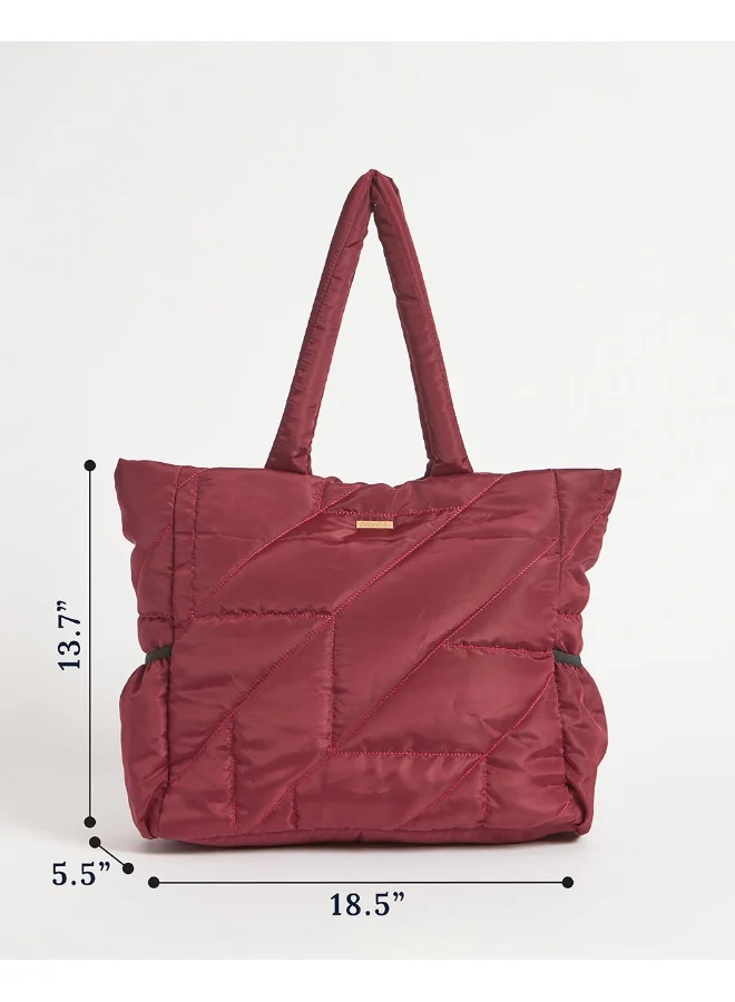 Chumbak Chumbak Quilted Puffer Tote - Maroon | Tote Bags for Women Quilted Tote Handle Large Capacity | Hobo Quilted Padding Tote Bag