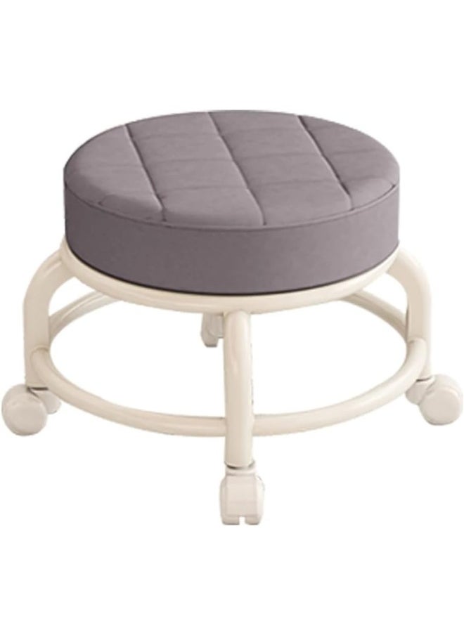 SAFENHAND Rolling Stool Round Pulley Low Stool Household Leather Rolling Stool 360° Universal Wheel Movable Soft Stool Small Changing Shoe Stool