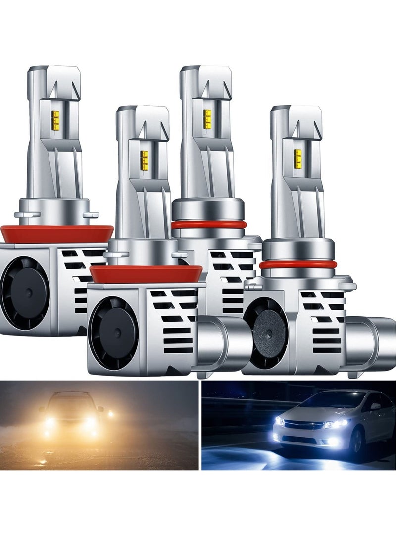 Excefore LED Headlight Bulbs Combo, 6500K Cool White 24000LM Wireless , H11 9005/ H9 /H8 9005/HB3 Automotive Headlight Bulbs for Auto Replacement, High Low Beam (9005, H11 Style 2PCS Each) - Image 1