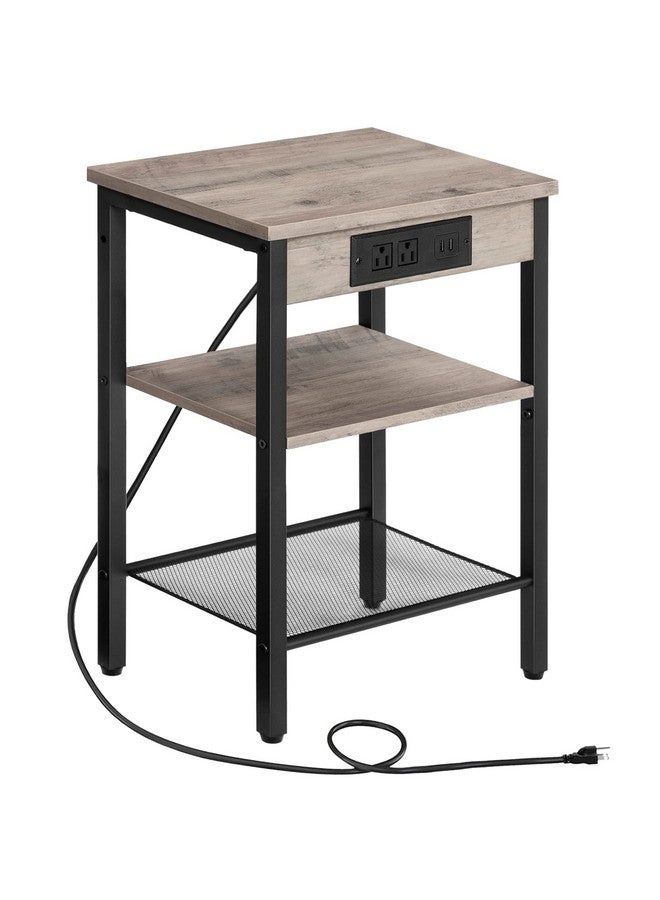 HOOBRO End Table with Charging Station and USB Ports, Small Side Table for Small Space, 3-Tier Nightstand with Adjustable Shelf, for Living Room, Bedroom and Balcony, Greige BG112BZ01 - Image 1