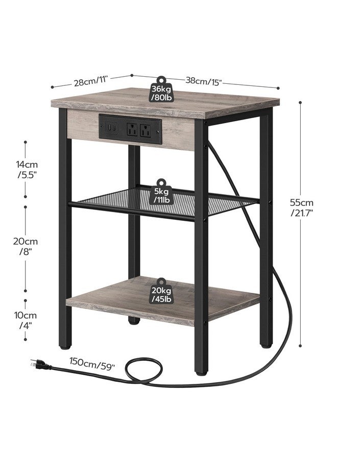 HOOBRO End Table with Charging Station and USB Ports, Small Side Table for Small Space, 3-Tier Nightstand with Adjustable Shelf, for Living Room, Bedroom and Balcony, Greige BG112BZ01 - Image 4