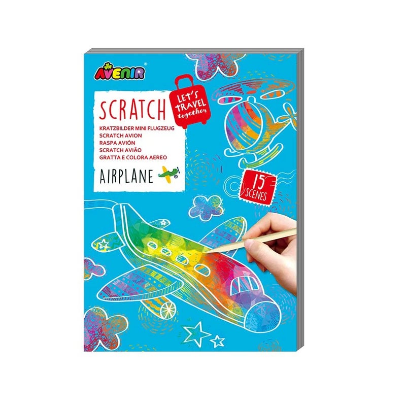 Avenir - Let’s Travel Together Mini Scratch Book Airplane – Creative Scratch Art Pad for Kids | Colorful Scratch Paper Drawing Book | Travel-Friendly Art & Craft Activity - Image 1