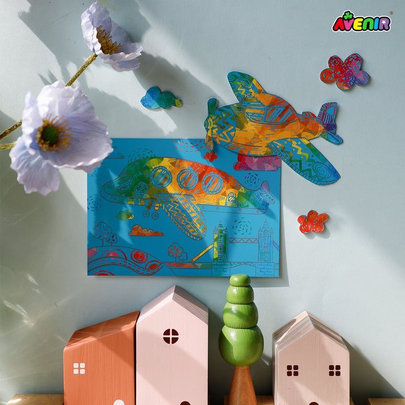 Avenir - Let’s Travel Together Mini Scratch Book Airplane – Creative Scratch Art Pad for Kids | Colorful Scratch Paper Drawing Book | Travel-Friendly Art & Craft Activity - Image 3