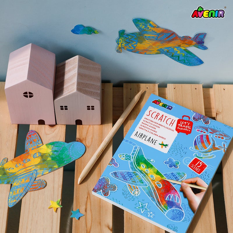 Avenir - Let’s Travel Together Mini Scratch Book Airplane – Creative Scratch Art Pad for Kids | Colorful Scratch Paper Drawing Book | Travel-Friendly Art & Craft Activity - Image 2