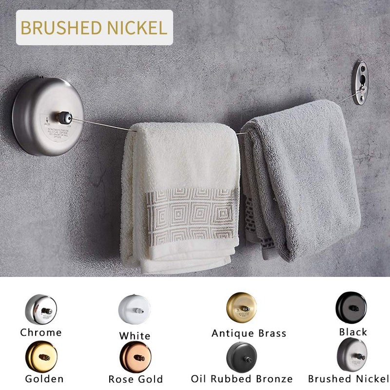 BESy Retractable Clothesline SUS304 Stainless Steel Clothes Dryer with Adjustable Stainless Steel Rope String Hotel Style Heavy Duty,9..2 Feets,Brushed Nickel Finish, Round Style - Image 2