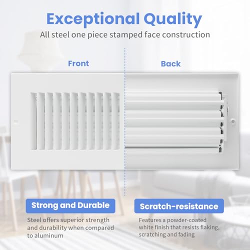 Howeall 12 x 4 Inch [Duct Opening] Air Vent Covers for Wall or Ceiling - High Airflow 2 Way Steel Ventilation - Adjustable Wall/Ceiling Register, 13-3/4 Inch x 5-3/4 Inch [Overall Dimensions] - Image 3