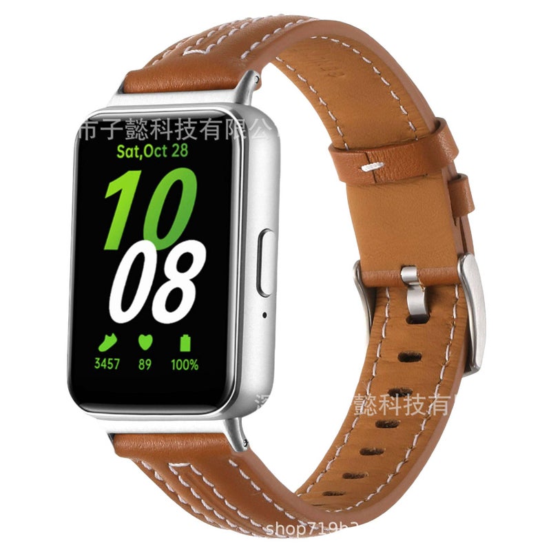 سوار ساعة ذكية سوار جلدي كلاسيكي متوافق باللون بني قابل للتعديل مع Samsung Galaxy Watch بملاءمة قابلة للتعديل وحزام بديل - Image 1