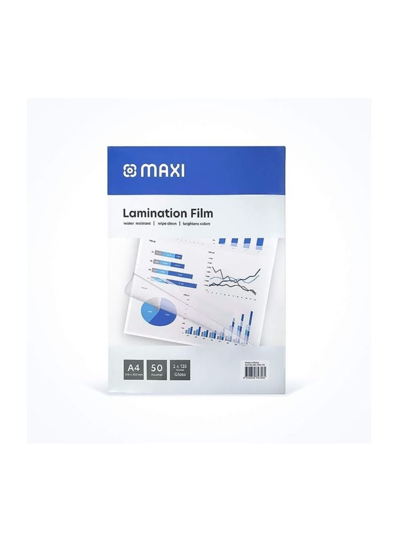 Maxi LAMINATION FILM 216X303MM 125MIC IN A BOX OF 50PC, A4 LAMINATION FILM, A4 216x303 50 - Image 1