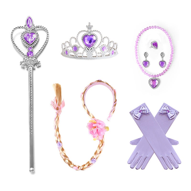 Generic Frozen Princess Heart Necklace Set PS274 Purple Long Hair Set