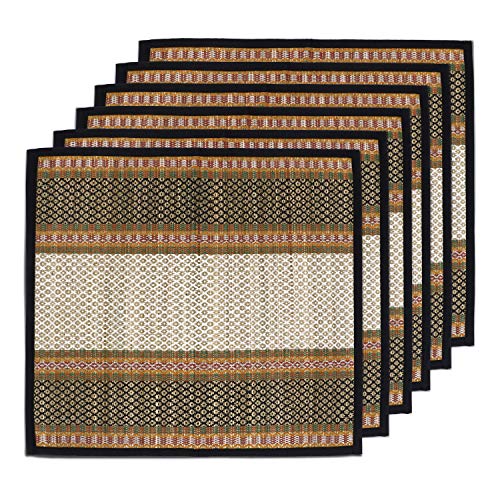HOKIPO Natural River Grass Handcrafted Pooja Floor Mats/Meditation Prayer, Sittting, Aasan Mat Chatai Set of 6, 18x18 Inches (IN78-BLK*6) - Image 1