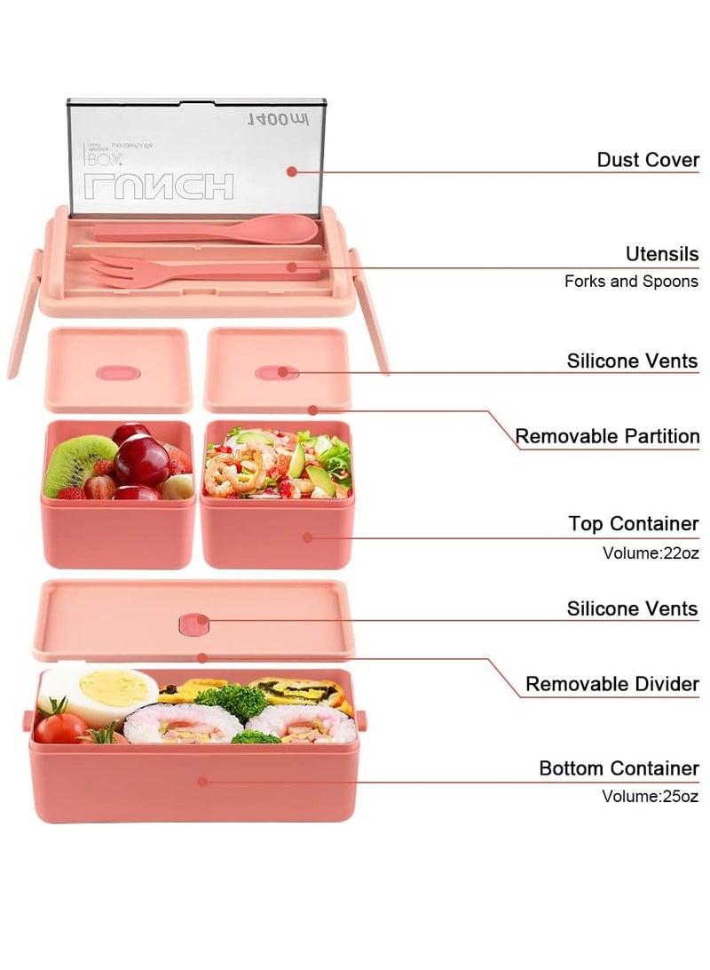 Bento Box Leakproof Lunch Box with 3 Compartments and Cutlery Set-Food Picks for Lunch Containers for Adults Children Microwave Food Safe Meal Boxes 1400ml  - Image 3