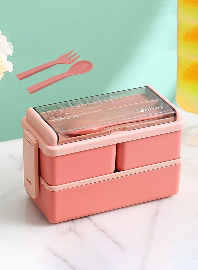 Bento Box Leakproof Lunch Box with 3 Compartments and Cutlery Set-Food Picks for Lunch Containers for Adults Children Microwave Food Safe Meal Boxes 1400ml  - Image 5