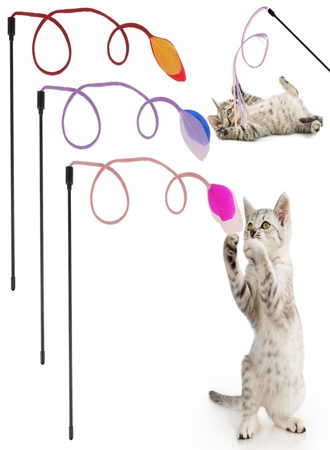 simarro 3 Pcs Cat Feather Wand Toys, Interactive Cat Teaser Wand Toy for Indoor Cats Adult, Colorful Feather Kitten Cat Stick Toys for Indoor Cats Play Chase Exercise - Image 1