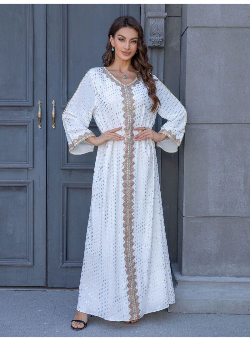 Muslim hot stamping simple lace slim fitting women's robe dress - Image 1