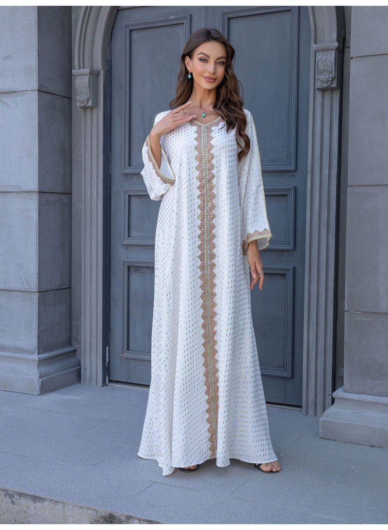 Muslim hot stamping simple lace slim fitting women's robe dress - Image 4