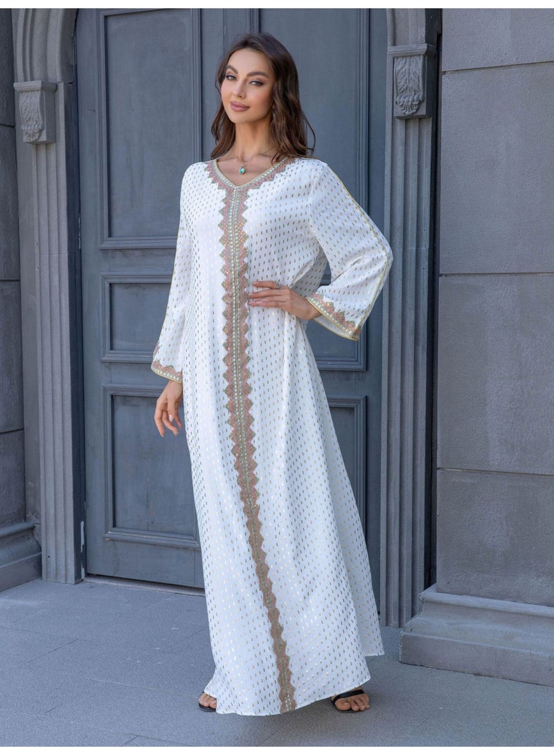 Muslim hot stamping simple lace slim fitting women's robe dress - Image 3