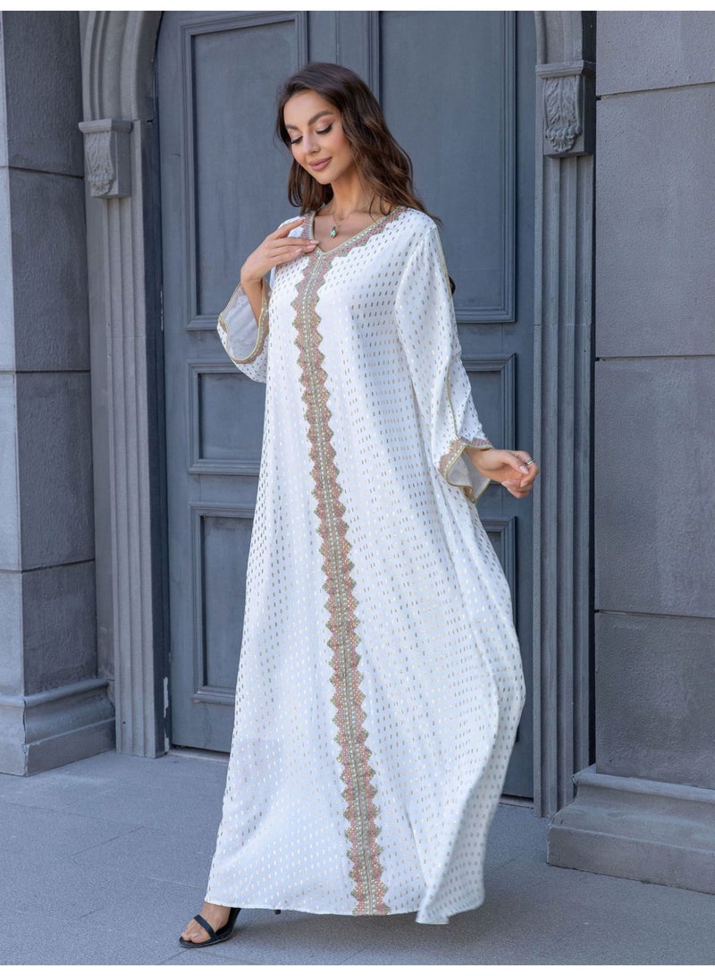 Muslim hot stamping simple lace slim fitting women's robe dress - Image 2
