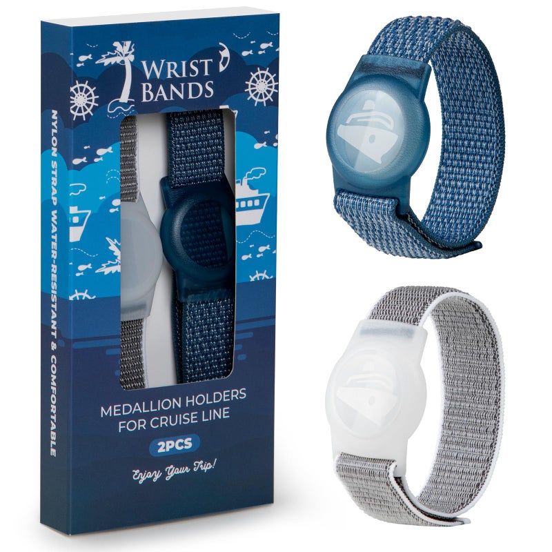 VIXAVI Princess Cruise Medallion Holders 2pcs - Adjustable Nylon Princess Medallion Holders with Secure Strap - Waterproof Cruise Ship Accessories - Ocean Blue & Grey Gift Box Keepsake - Image 1