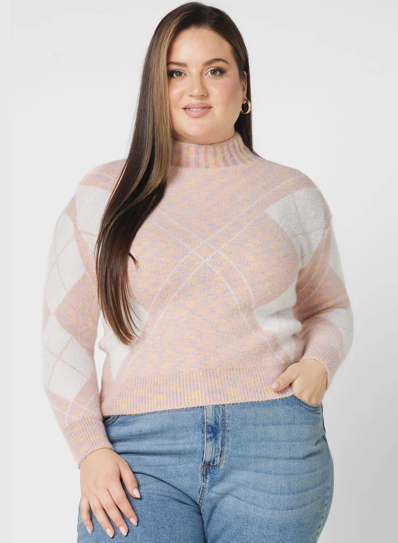Ella Plus Checked Turtle Neck Sweater
