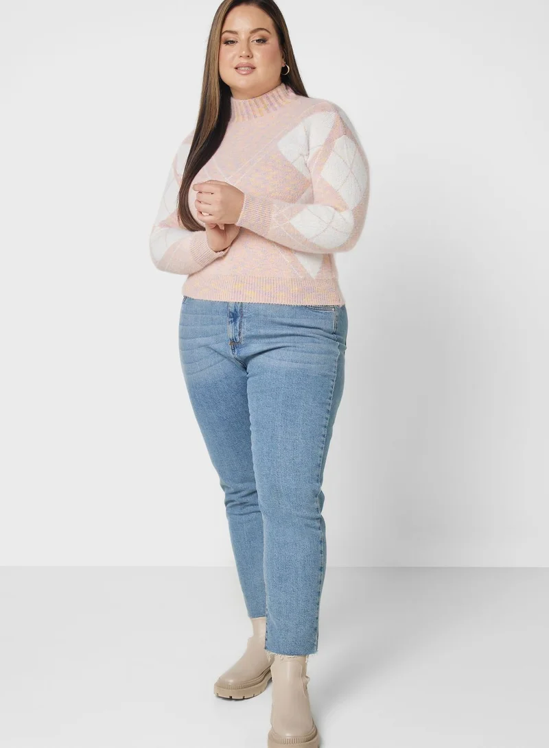 Ella Plus Checked Turtle Neck Sweater