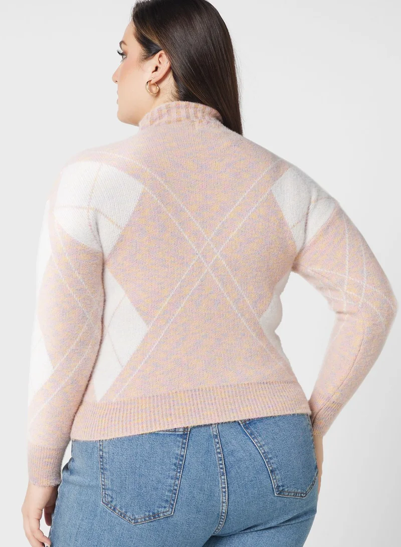 Ella Plus Checked Turtle Neck Sweater