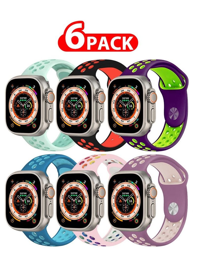 CATANES - 6 Pack For Apple Watch 49mm 45mm 44mm 42mm Silicone Sport Band Nike Strap Compatible With iWatch Series Ultra/8/7/SE/6/5/4/3/2/1 - Image 1