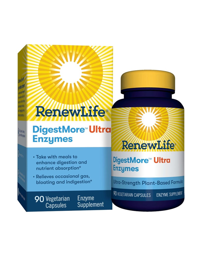 إنزيمات ألترا دايجست مور للبالغين - تركيبة إنزيمات هضمية فائقة القوة من أصل نباتي للرجال والنساء - 90 كبسولة نباتية - Image 1