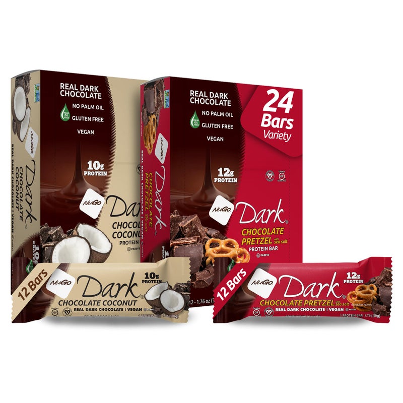 NuGo Dark Variety - Pretzel with Sea Salt 12 Bars & Dark Coconut 12 Bars, Vegan, 200 Calorie, Gluten Free, 24 Count - Image 1