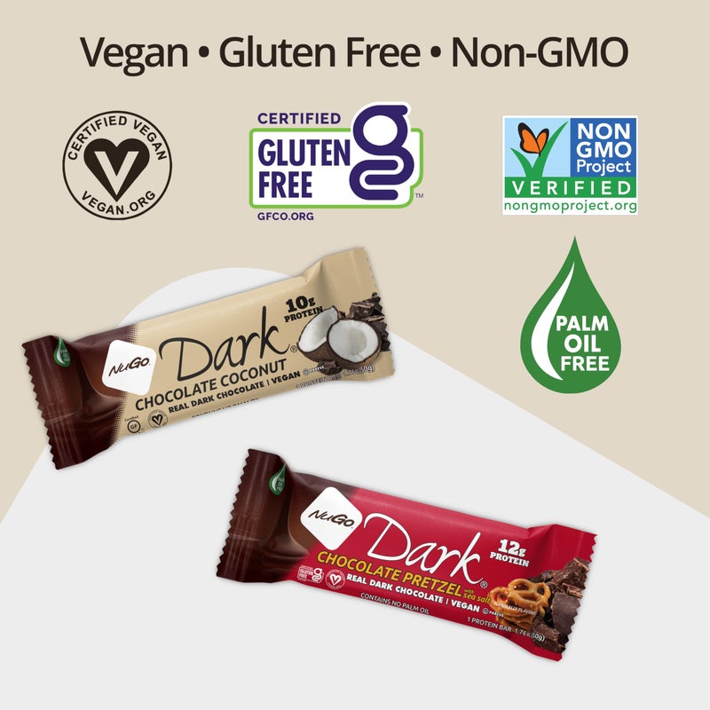 NuGo Dark Variety - Pretzel with Sea Salt 12 Bars & Dark Coconut 12 Bars, Vegan, 200 Calorie, Gluten Free, 24 Count - Image 2