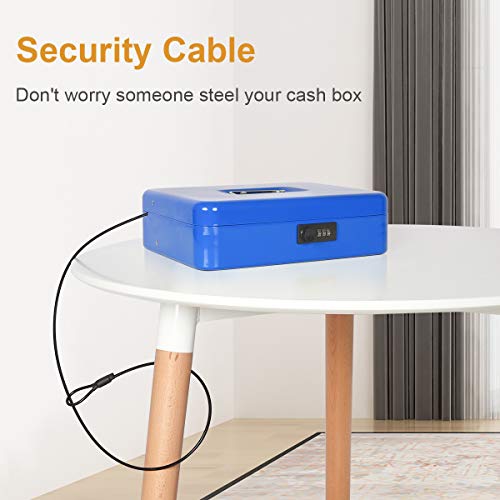 Jssmst Large Locking Cash Box with Money Tray, Metal Money Box with Combination Lock, Code Lock Box Blue Money Safe, SM-CB02305XL - Image 5