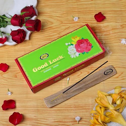 Cycle Pure Good Luck Agarbatti Collection with Wooden Ash Catcher | Rose, Mogra & Champa Incense Sticks | Floral Natural Incense for Puja, Meditation, Freshness and Happy Vibes | 300 GM - Image 1