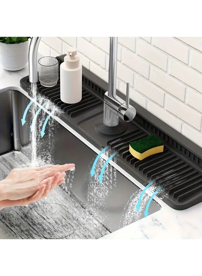 Black Kitchen Sink Splash Guard 7 Degree Slope Quick Drain Mat Snap On Fixing - Image 2