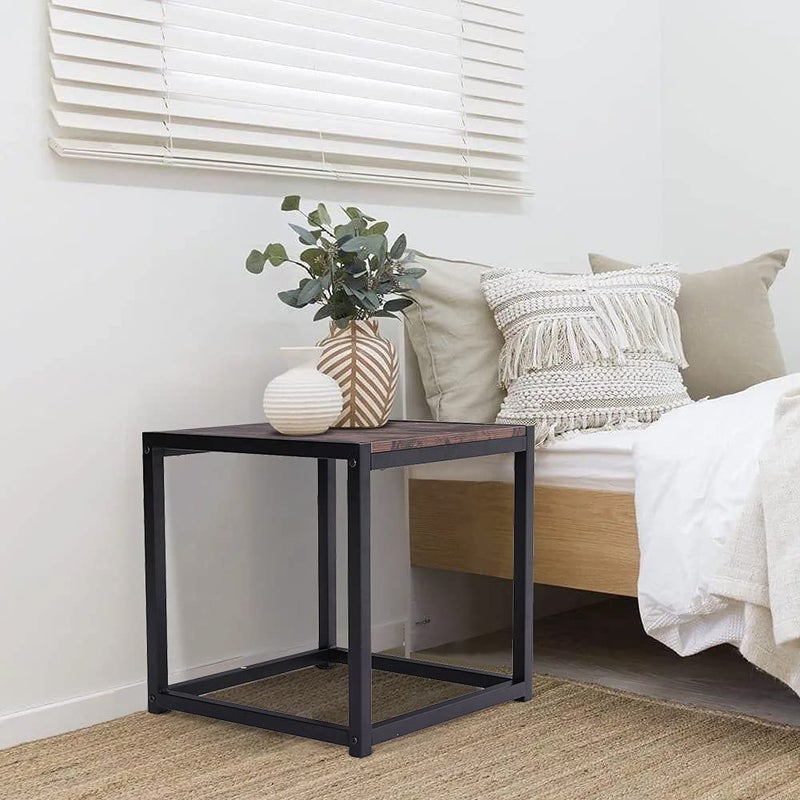 FUKEA Coffee Tables for Living Toom Small, Side Table, Sofa Table, Slim Square Modern Wooden Bedside Cabinet for Telephone, Laptop & Record, Fit for Bedside Bedroom Hallway Corner End Space Dark Wood - Image 4