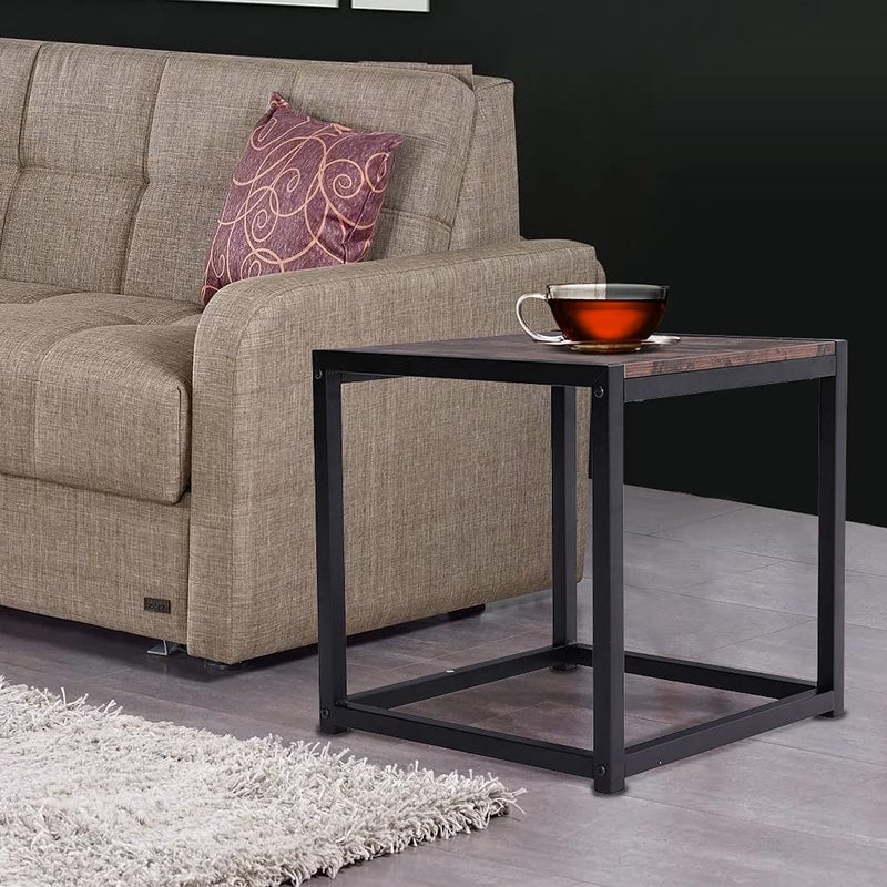 FUKEA Coffee Tables for Living Toom Small, Side Table, Sofa Table, Slim Square Modern Wooden Bedside Cabinet for Telephone, Laptop & Record, Fit for Bedside Bedroom Hallway Corner End Space Dark Wood - Image 3