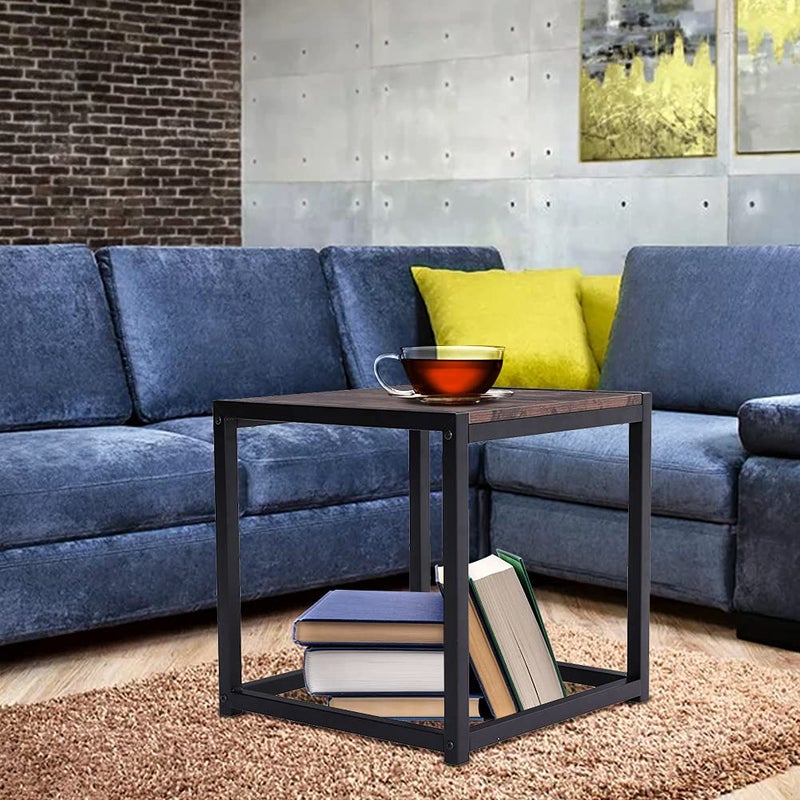 FUKEA Coffee Tables for Living Toom Small, Side Table, Sofa Table, Slim Square Modern Wooden Bedside Cabinet for Telephone, Laptop & Record, Fit for Bedside Bedroom Hallway Corner End Space Dark Wood - Image 1