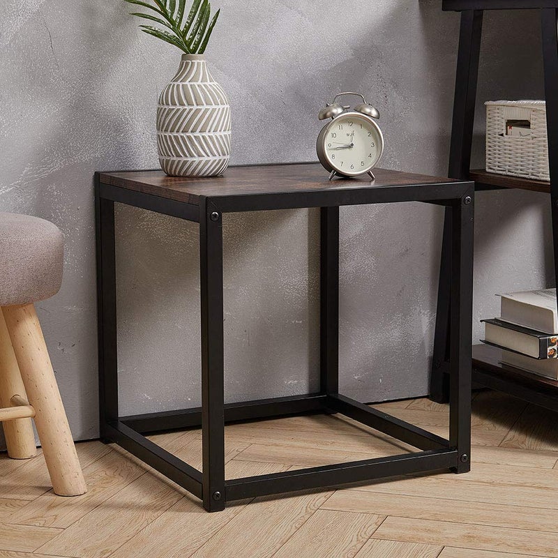 FUKEA Coffee Tables for Living Toom Small, Side Table, Sofa Table, Slim Square Modern Wooden Bedside Cabinet for Telephone, Laptop & Record, Fit for Bedside Bedroom Hallway Corner End Space Dark Wood - Image 5