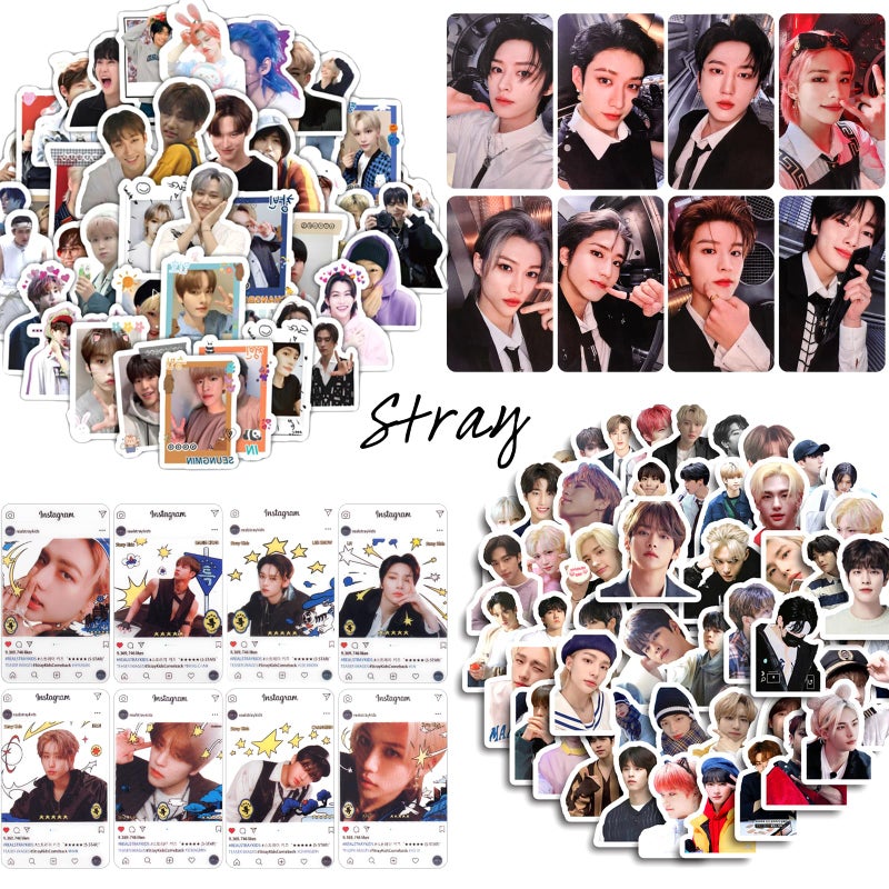 Japior Stray Kids Gifts Set, Including 110 Photocards, 180 Stickers, 1 Drawstring Bag Backpack, 24 Lomo Cards, 3 Design Bracelet, 2 Adhesive Posters, 2 Lanyards, 2 Pins and Keychain SKZ's Fans Merchandise - Image 4
