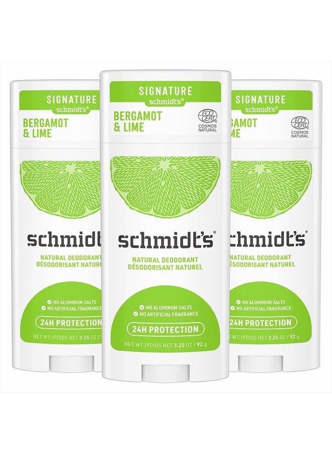 schmidt's Aluminum Free Natural Deodorant for Women and Men, Bergamot + Lime with 24 Hour Odor Protection, Certified Cruelty Free, Vegan Deodorant,3.25 Ounce (Pack of 3) - Image 1