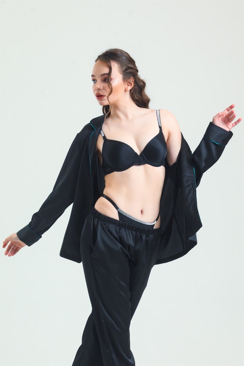 Magic Form 6389 Women's Black Strap Stone Lace Sponge Bra  - Image 2