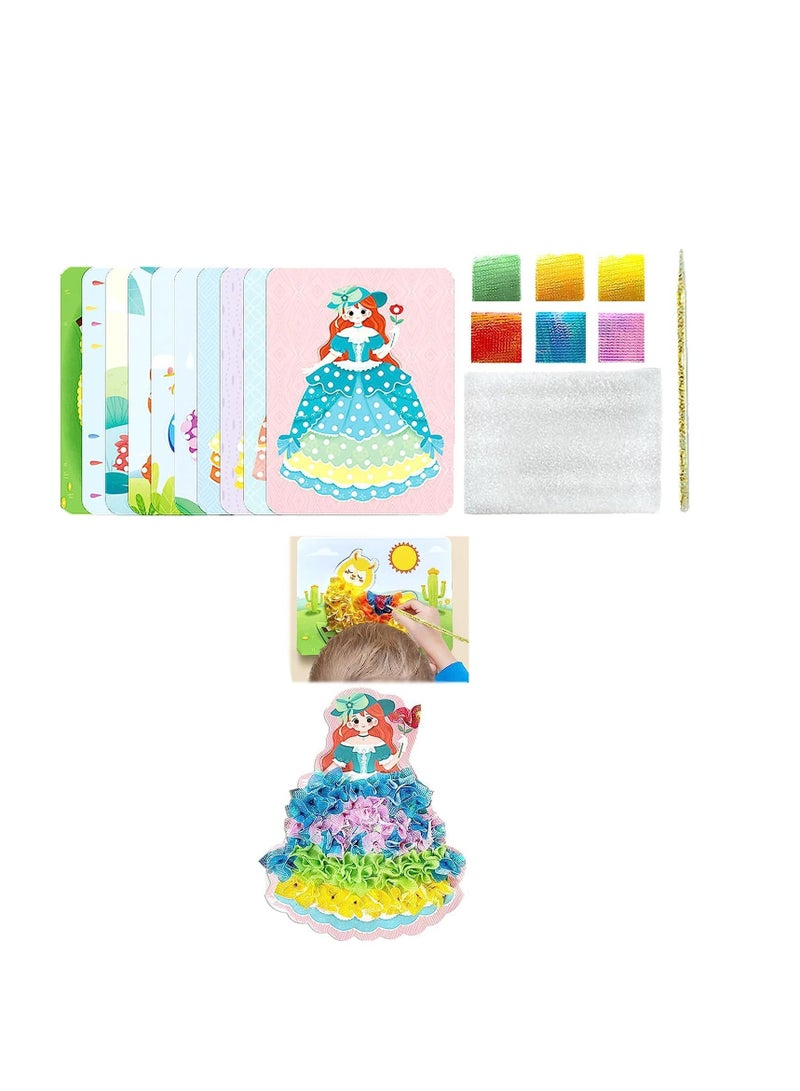 Excefore Creative Puzzle Puncture Painting, DIY  Poking Painting, Fabric Art Frenzy Fashion Design Drawing Book with Watercolor Painting, Stickers, Poking, DIY Craft Kit (Dream World)  - Image 1