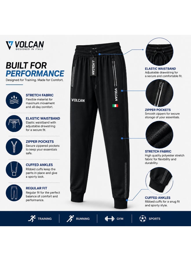 Volcan Fitness Men’s Track Pants 3 Piece Combo, Training & Running Joggers, Stretch Sports Trousers with Elastic Waist, Regular Fit Athletic Track Pants for Gym, Workout & Outdoor Sports - Image 3